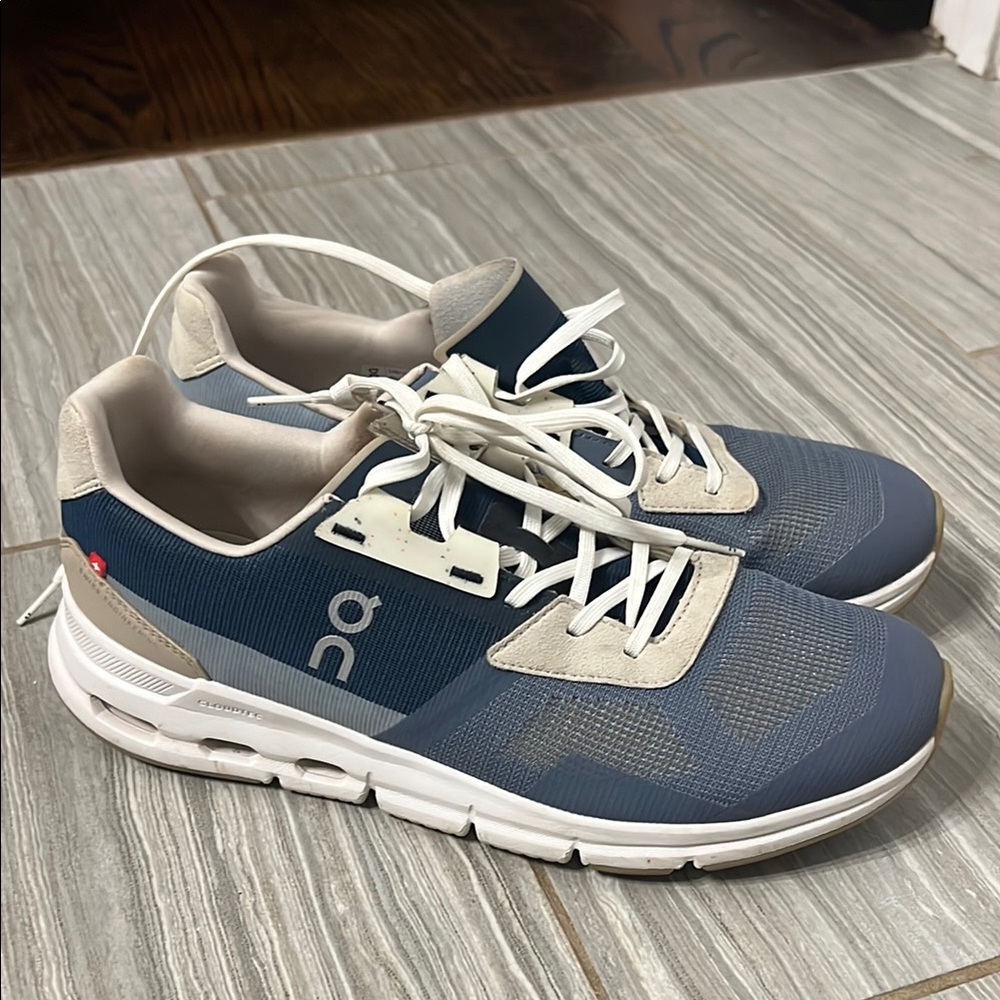 On Running Navy and White Athletic Shoes